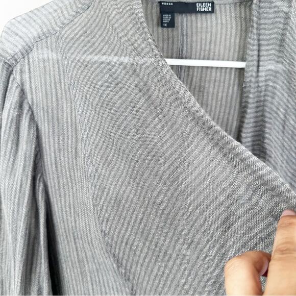 Eileen Fisher Cardigan Womens 1X Gray 100% Linen open Front Lagenlook Minimalist - Picture 6 of 9